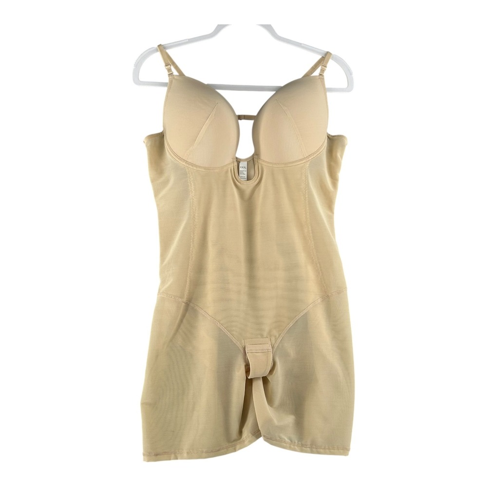 Slimers XXXL Bodysuit Deep V Neck Shapewear Tummy Control Thigh Slimmer Beige